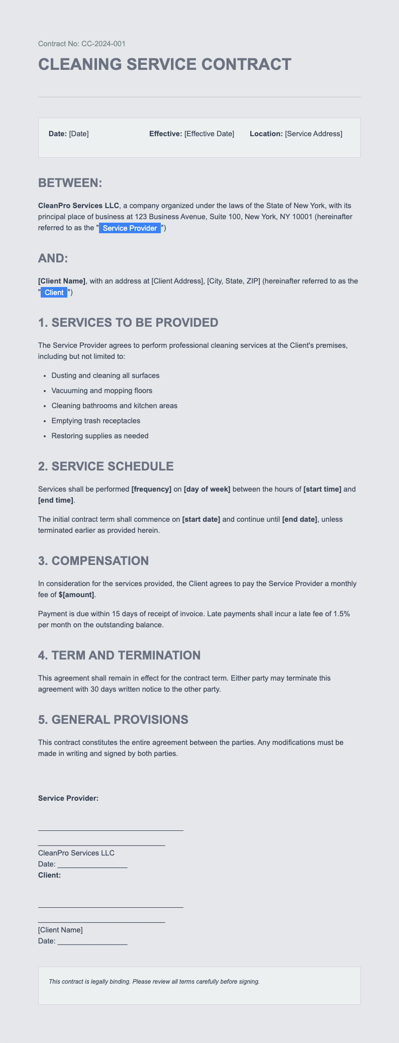 Soft shadow modern cleaning contract